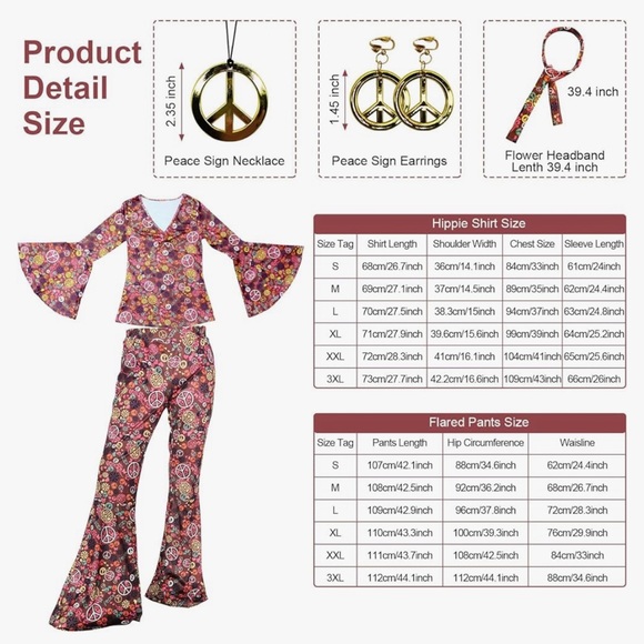 Women’s 6pc 70’s Hippie Outfit - Picture 4 of 4